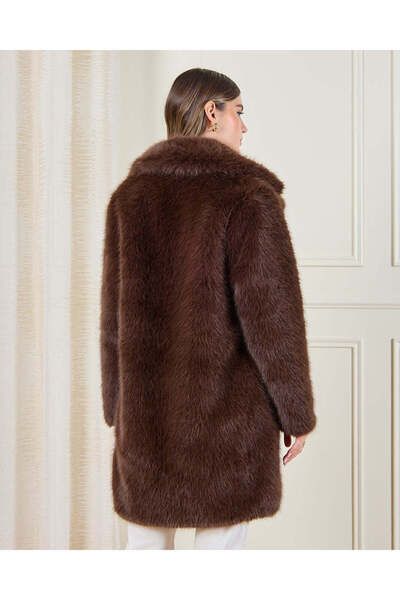 REDTAG Women Brown Faux Fur Long Coat