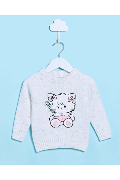 REDTAG Infant Girls Ivory Cat Knitted Pullover