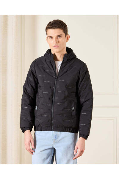 REDTAG Men Black Embellished Padded Jacket