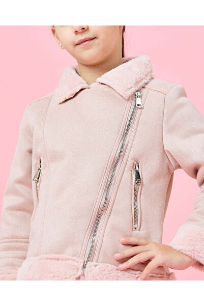 REDTAG Girls Pink Suede Biker Jacket