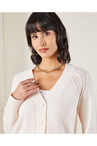 REDTAG Women Ivory Button Front Knit Cardigan