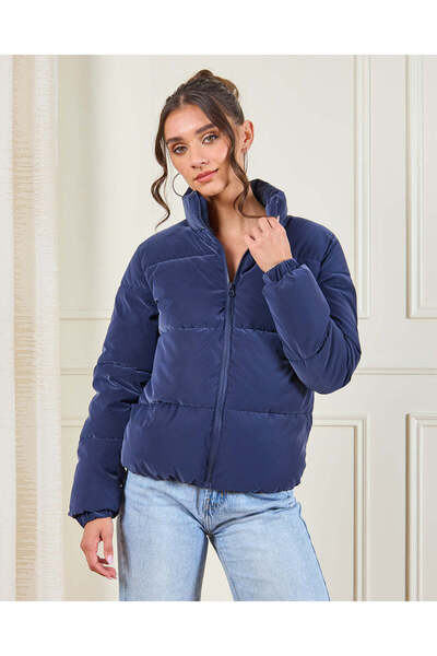 REDTAG Women Navy Zip Stand Padded Puffer Jacket