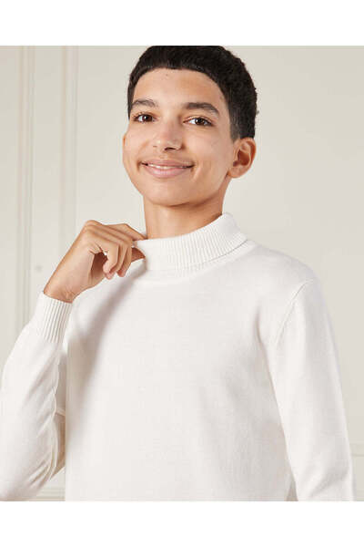 REDTAG Senior Boys White High Neck Pull Over