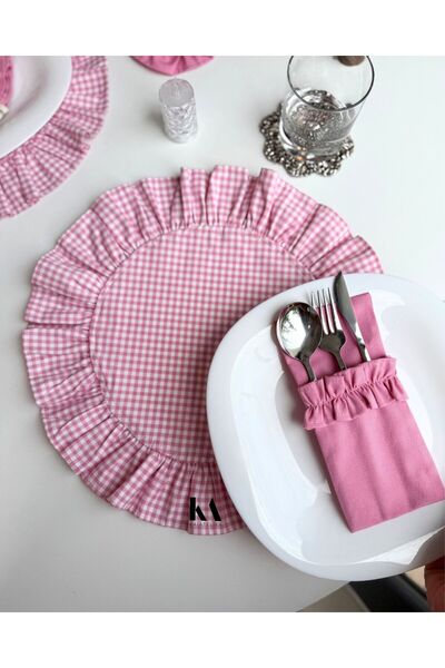 KaiAtelier Set de 6 farfurii rotunde cu volane Candy Linen/Serviciu american