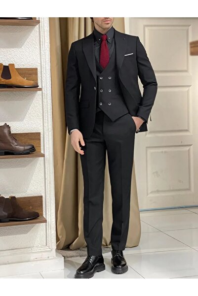 Biçeq Collection Men's Vested Sports Slim Fit Suit_Black