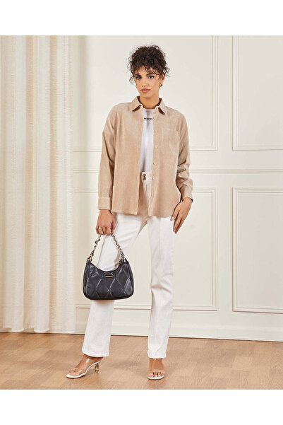 REDTAG Women Beige Couduroy Button Down Shirt