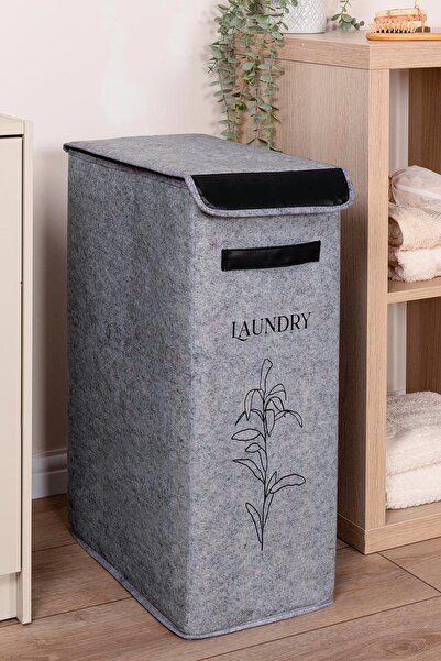 ALAS Laundry Basket with Lid Leather Compact -Foldable Durable 25X40X60 cm