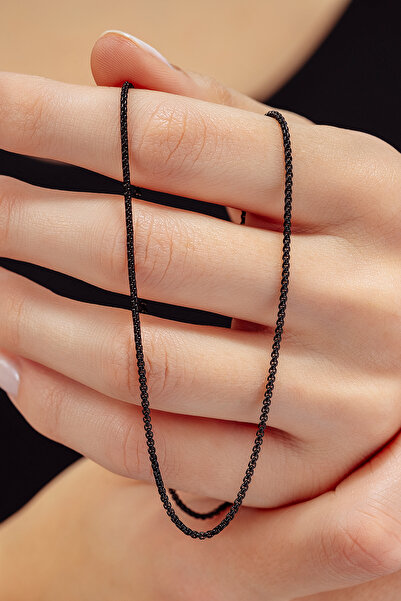 OSMANLI GÜMÜŞ Women's Steel Necklace - Thin Polite Black Polo Model Women's Necklace