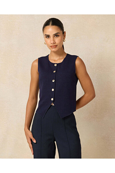 REDTAG Women Navy Vest With Gold Button