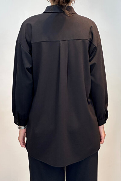 Lale Butik Leather Embroidery Detail Tunic 19320 Black