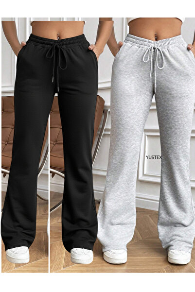 CAONNES طقم بدلة رياضية شتوية مكون من قطعتين (أسود-رمادي) بنطلون رياضي فضفاض ...