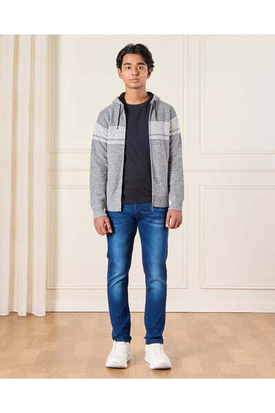 REDTAG Senior Boys Grey Sherpa Lining Zip Thru Hoody Cardigan