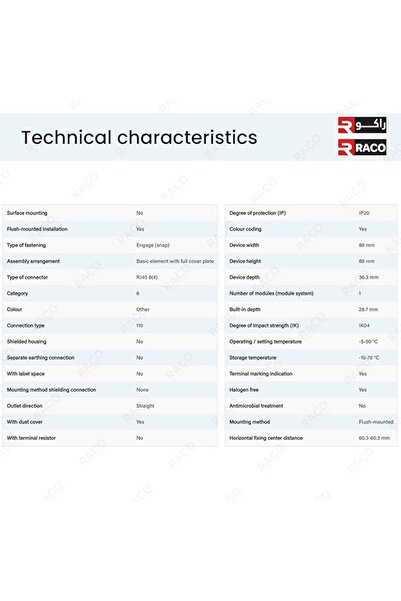 Raco منفذ جداري لشبكة Legrand RJ45 Cat6 UTP بمنفذ واحد - لون الشمبانيا