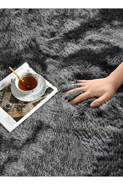 Generic Fluffy Round Area Rug 160cm Soft Circle Rug Mat Tie Dyed Grey Circular Rug Carpet Plush Nursery Rug