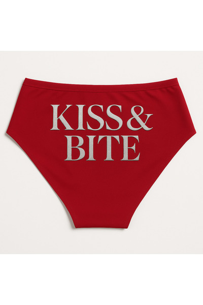 TWINTICKS Kırmızı Noel Temalı Kadın Slip Külot, Metalik Yazı Baskılı, Eğlence...