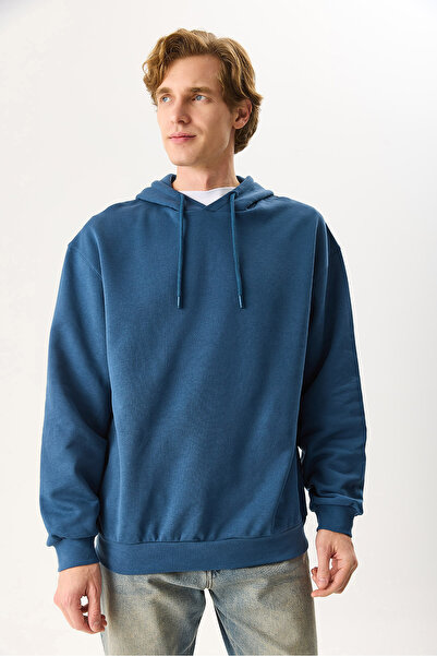 VENA Ανδρικό φούτερ Lazy Sunday με τύπωμα 100% βαμβάκι - Ναυτικό