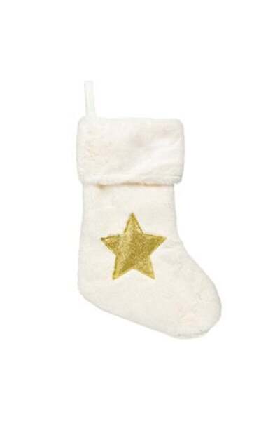 OEM Ghete decorative de Crăciun cu blană ecru, stea aurie cu sclipici, 25,5 x...