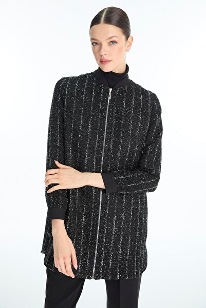 Zühre Striped Zippered Black Jacket C-0165