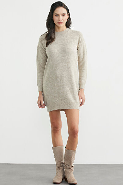Sementa Crew Neck Basic Tunic Knitwear Sweater - Beige