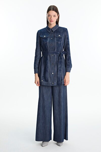 Zühre Belted Sport Navy Blue Jacket C-0159