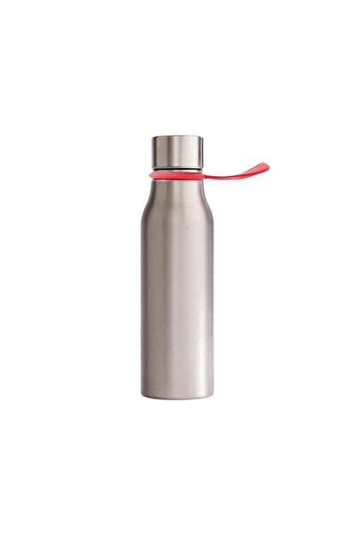 RONIC Steel Water Bottle 0.5 L, Stainless Steel with Red Silicone Handle, 23x6.5 cm