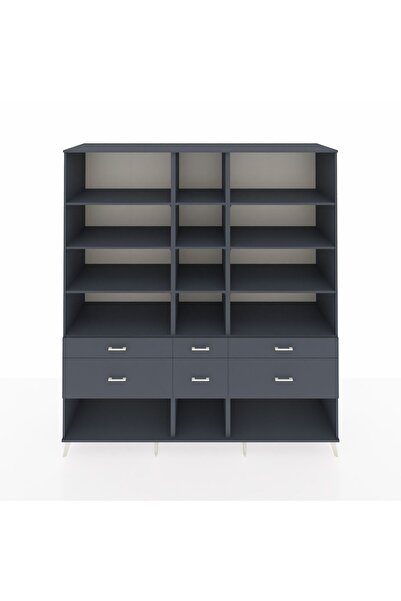 Dienni Kronos Dolap 12 Raflı 6 Çekmeceli 220x59x243 Antrasit-Antrasit/Antrasit