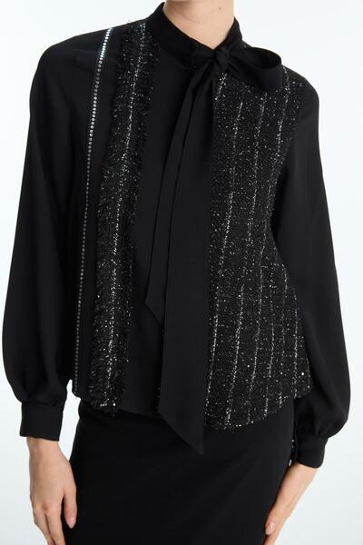 Zühre Black Double Suit with Silvery Collar Detail Tk-1675