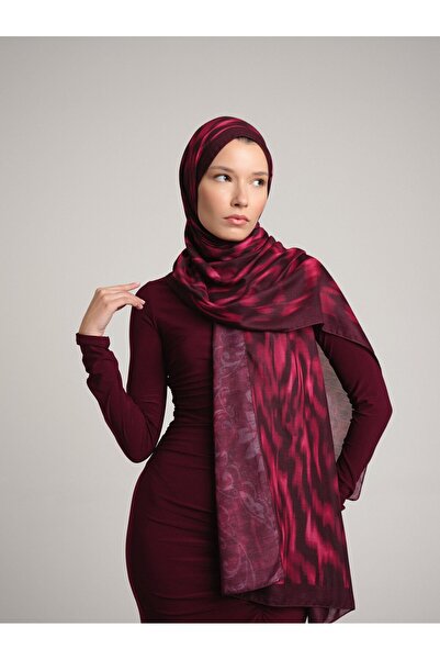 Ayshara شال يالاز بنقشة الزيبرا الداماسكية ذو وجهين - أحمر كلاريت