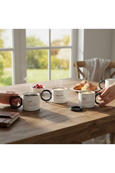 ANJEAHOME Cesena 3-Piece Porcelain Mug Set 270 ml |   White & Black Motto Design |   Stylish Coffee and Tea Cup