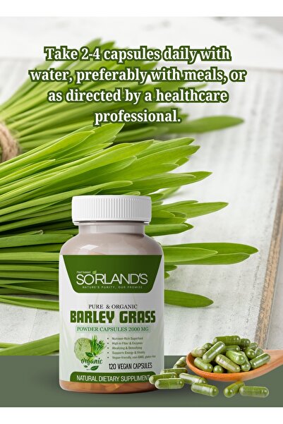 Sorland s Organic Barley Grass Capsules – 120 Vegan Capsules Pure & Natural Green Superfood