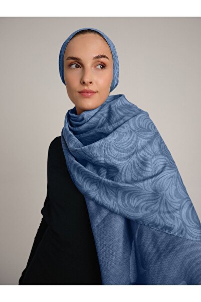 Ayshara شال رومي سيما مونوغرام منقوش على الوجهين - أزرق