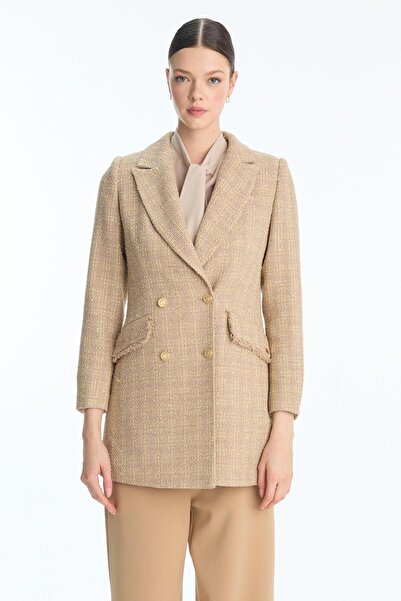 Zühre Double-Breasted Collar Buttoned Beige Jacket C-0109