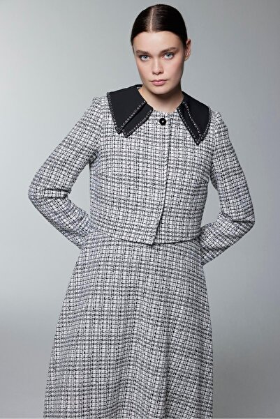 Zühre Ecru Suit with Collar Detail Jacket Dress Tk-1641