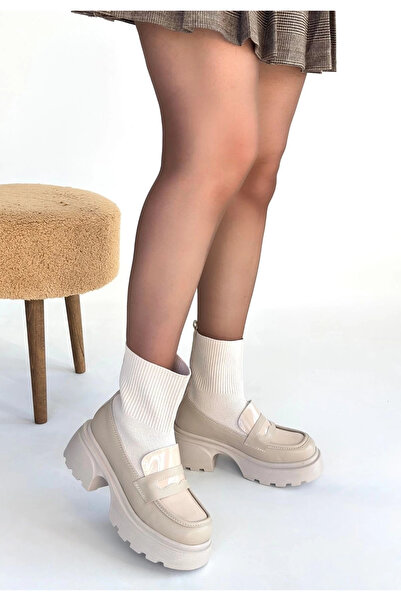 meSga butik Wanye Beige Leather Stretch Boots