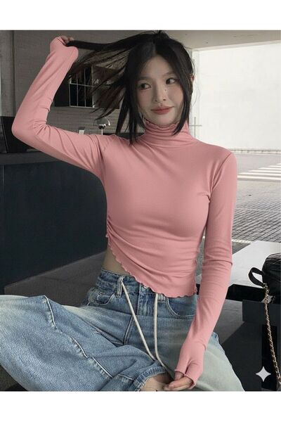 peri tower Women's Inner Shirt Fleece-Lined High Neck S Slim Fit Long Sleeve Blouse 0047