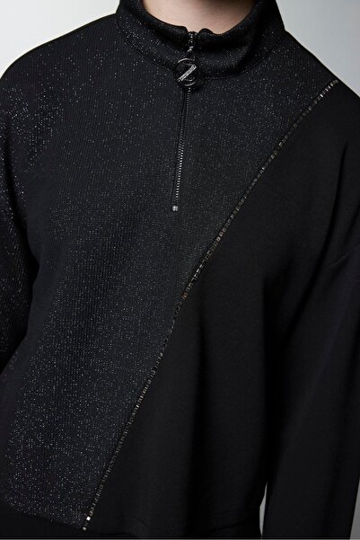 Zühre Stand Collar Color Block Black Double Suit Tk-1180