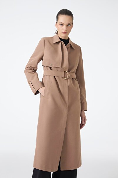 Zühre Gömlek Yaka Kemerli Kol Detaylı Mocha Trençkot 13723