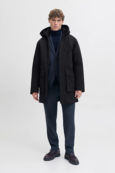 Jack & Jones Erkek Jprccmoon Su Geçirmez Kapüşonlu Kaban 12280904 Siyah