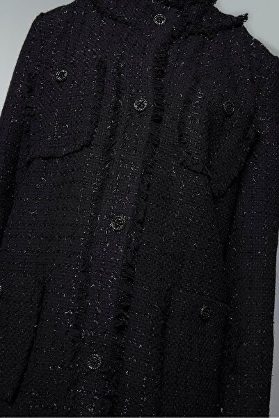 Zühre Tweed Textured Pocket Detailed Black Jacket C-0151