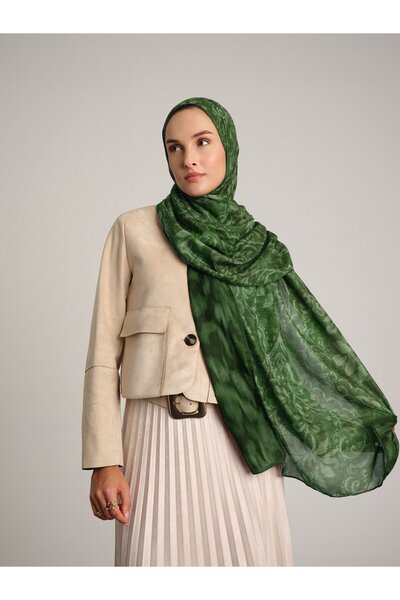 Ayshara شال يالاز بنقشة الزيبرا دمشقي مزخرف من الجانبين - أخضر زمردي