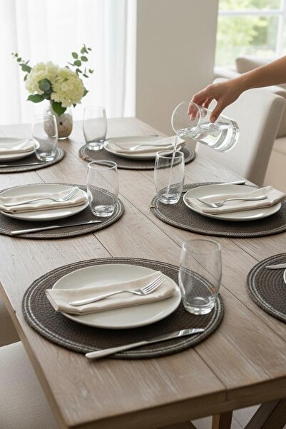 ANJEAHOME Narva 6-Piece Black Supla |   American Service Lux Presentation Plate Coaster 32X32 cm |   Stylish Tableware Decoration