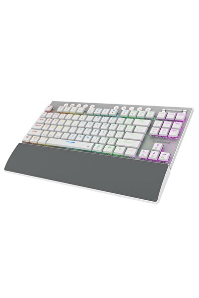 Rampage BERU Beyaz 2.4G + BT Wireless RED SWITCH Mekanik Gaming Oyuncu Klavye Slim Low Profile RGB T