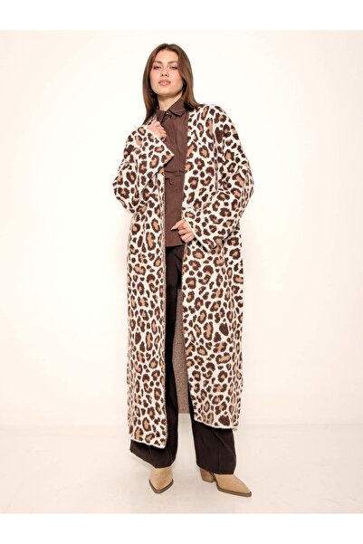 Coral Leopar Desenli Uzun Hırka 4381 Taş