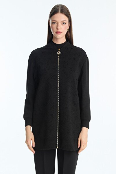 Zühre Textured Zipper Detailed Black Jacket C-0164