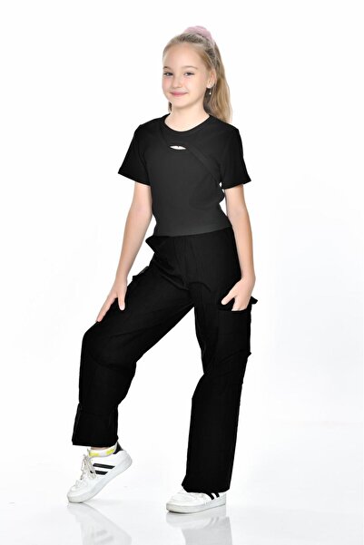 Kamex Parachute Cargo Pocket Buttoned Zippered School Girl's Trousers