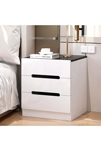 CHOIWIN Bedside Table Nightstand with Three Drawers, White