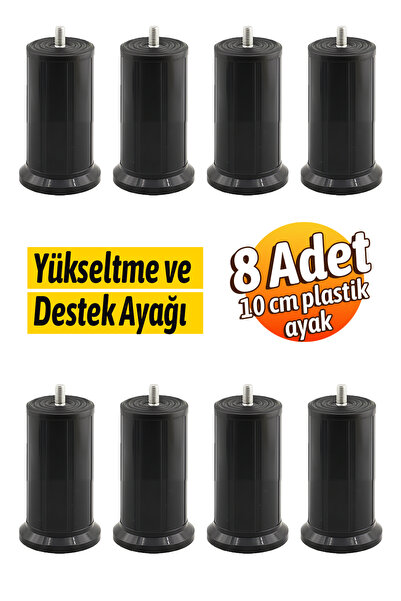 Badem10 Keson 8 Adet 10 cm Siyah Plastik Mobilya Baza Tv Ünitesi Yükseltme Ay...