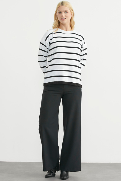 Sementa Πουλόβερ Πλεκτό Βασικό Ριγέ oversized - Λευκό