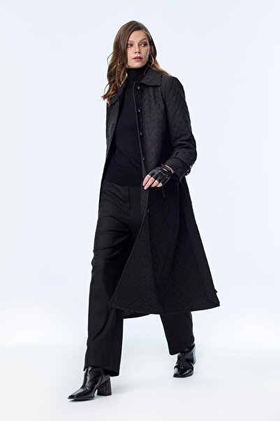 Zühre Desenli Kuşaklı Siyah Kap 13994