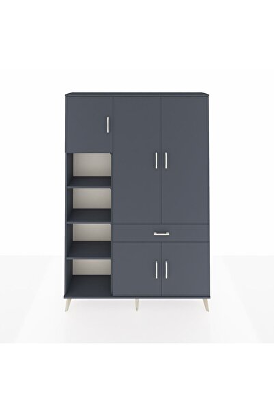 Dienni Arges Dolap 8 Raflı Tek Çekmeceli 5 Kapaklı 132x30x195 Antrasit-Antras...